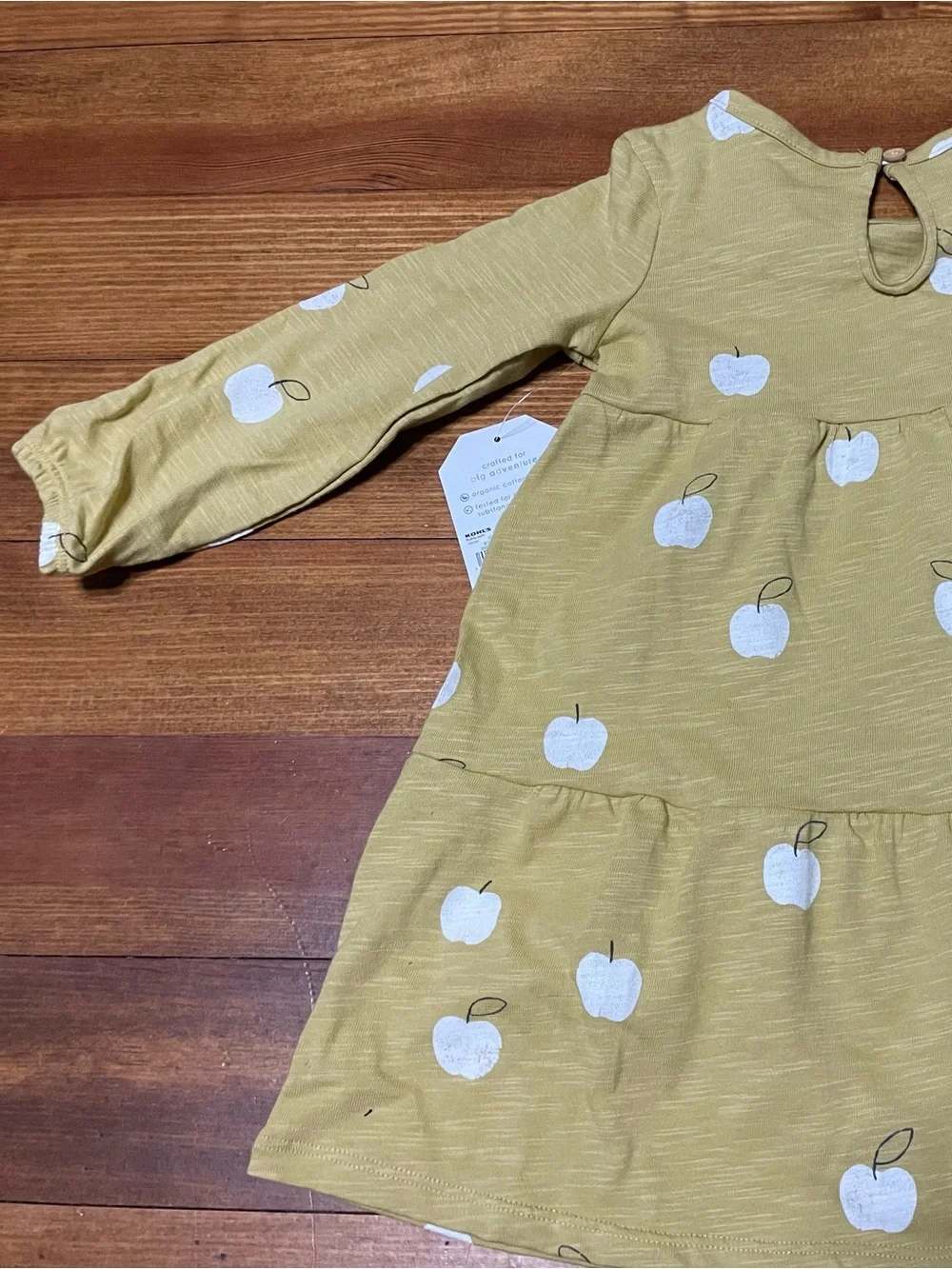NWT Little Co by Lauren Conrad Long-Sleeve Mustard Apple Print Dress 18 Months